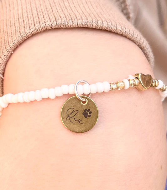 Engraved Dog Beaded Bracelet with Custom Name and Pawprint
