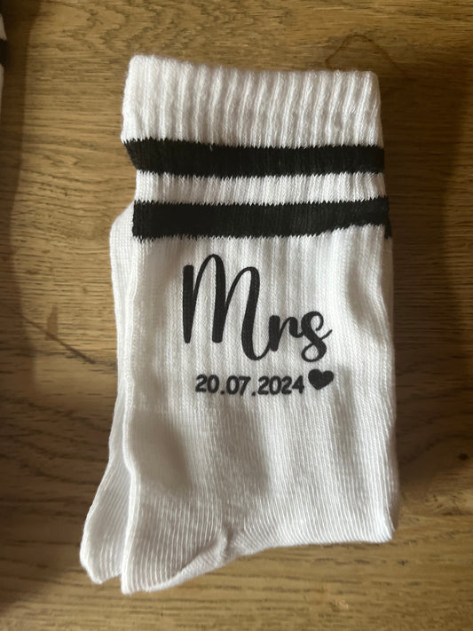 Mr and Mrs Matching Wedding Day Socks, Socks for Husband to be, Socks for Wife, Socks for Honeymoon, Bridal Party, White Wedding Socks,