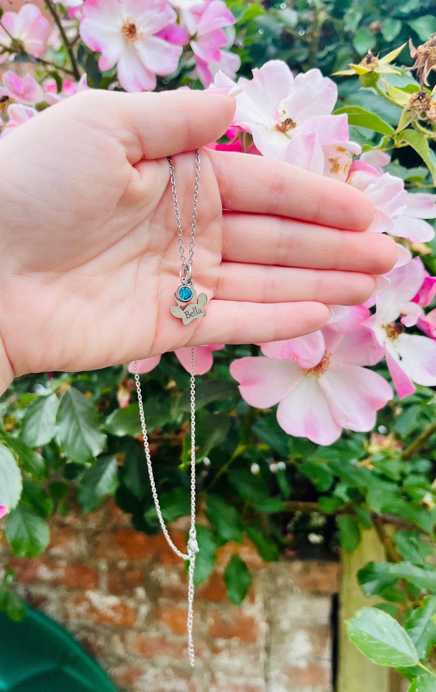 Engraved Paw Print Necklace, Custom Silver Charm Necklace, Engraved Necklace with Pet Name, Pet Memorial Necklace, Birthstone Dog Memorial