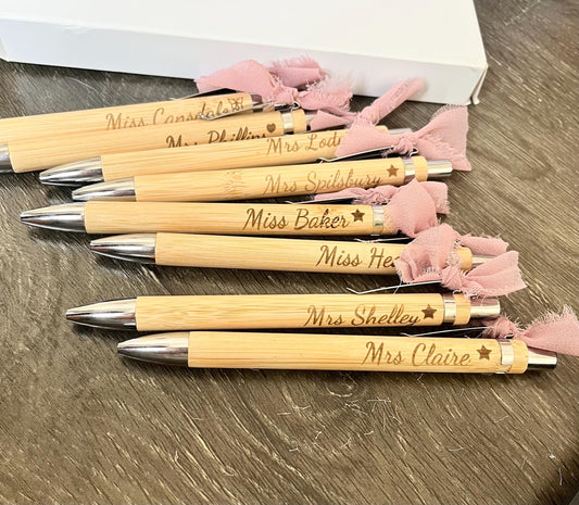 Teacher Gift Engraved Pen, Custom Bamboo Pen, Teachers name Pen, Personalised Pen for School, Pen for Graduation, Back to School Ballpoint