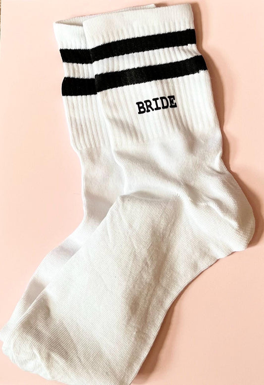 White Crew Sock Bride Wedding Day Socks, Bridesmaid Socks, Maid of Honour, Socks for my Bride, Bride Hamper Accessory, Team Bride, Wifey