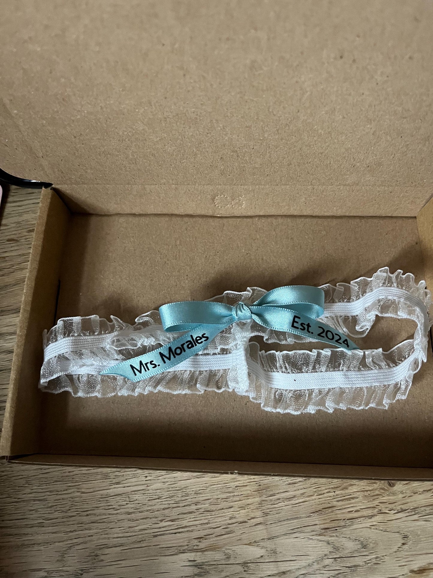 Personalised Blue Bride Garter, Wedding Gift for the Bride, Hen Party Accessories, Bride on her Wedding Day, Something Blue to Wear