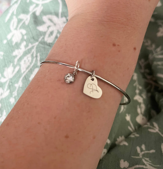 Engraved Initial Adjustable Bracelet, Custom Bracelet for Her, Personalised Jewellery, Stainless Steel Name Bracelet, Gift for Best Friend,