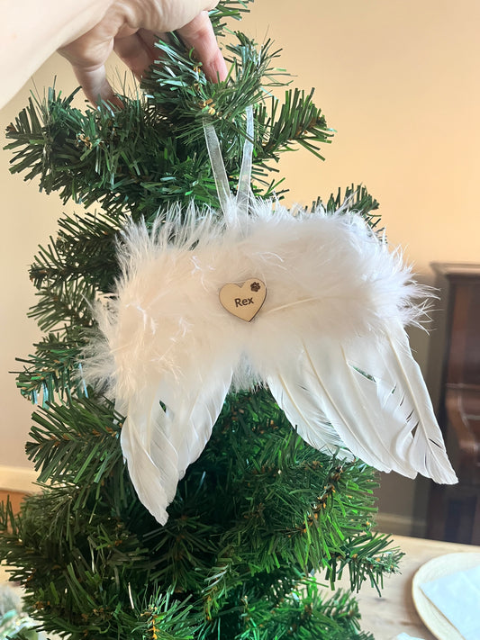 Personalised Memorial Feather Angel Wings Ornament for Xmas Tree