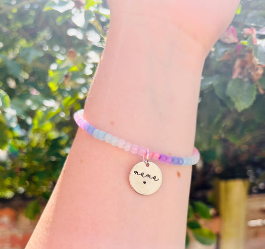 Rainbow Custom Name Engraved Bead Bracelet, Silver Charm Bracelet, Personalised Jewellery Birthday Gift, Engraved Bangle, Ladies Jewellery