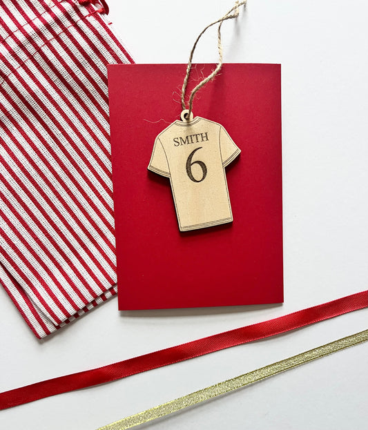 Personalised Wooden Football Shirt Christmas Decoration