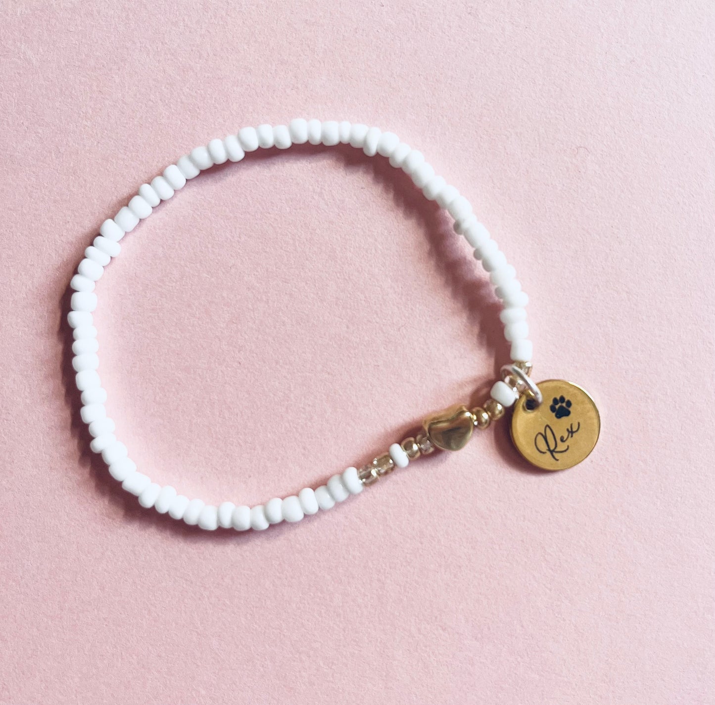 Engraved Dog Beaded Bracelet with Custom Name and Pawprint