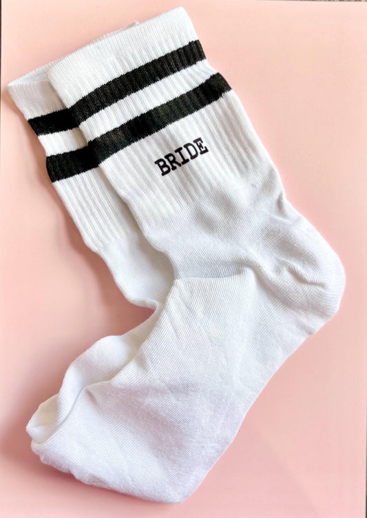 White Crew Sock Bride Wedding Day Socks, Bridesmaid Socks, Maid of Honour, Socks for my Bride, Bride Hamper Accessory, Team Bride, Wifey