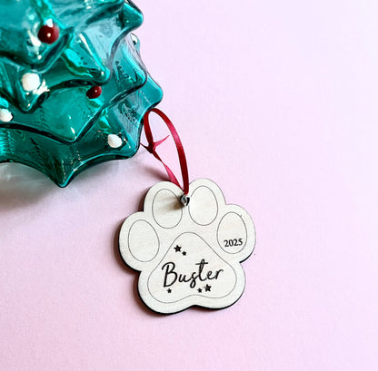 Personalised Paw Print Dog Decoration with Name for Christmas Tree