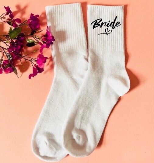 Bride White Wedding Day Socks, Socks for Wife, Bachelorette Party Bridal Gift, Bride to Be Socks, Bridal Party Socks, Bridesmaid Socks,