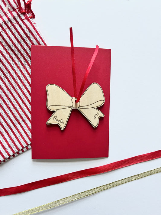 Personalised Wooden Christmas Bow Decoration