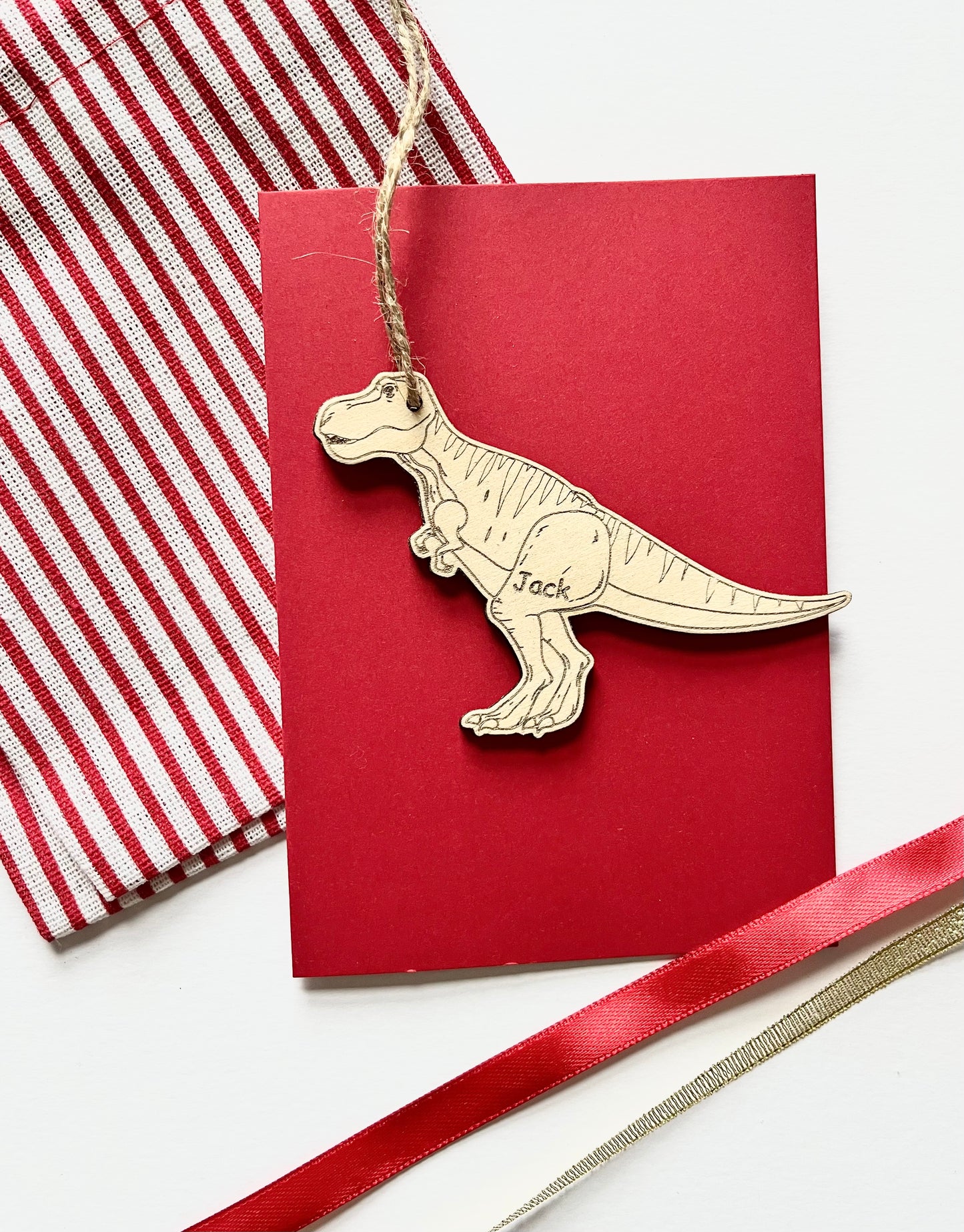 Personalised Wooden Dinosaur Xmas Decoration