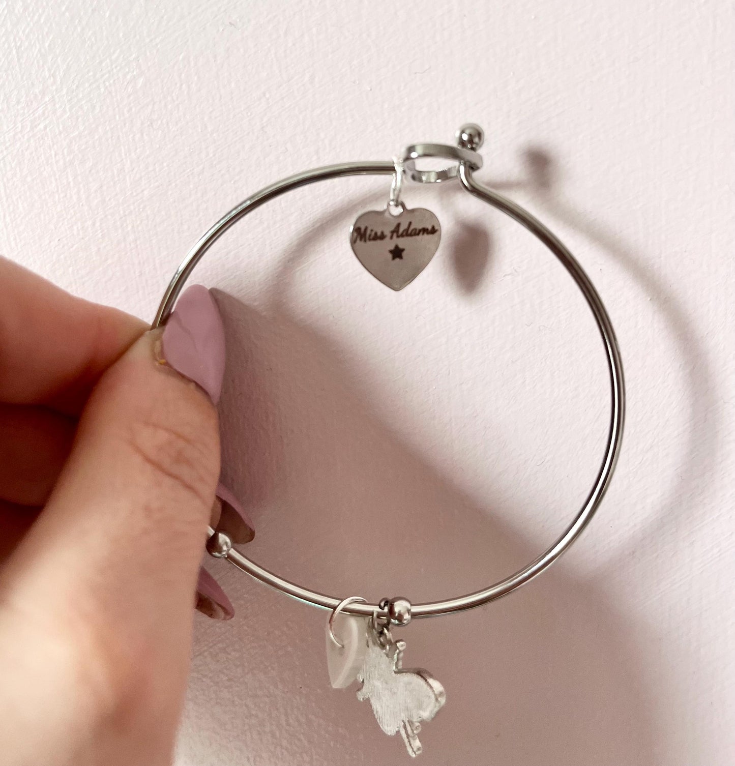 Teacher Gift  Personalised Engraved Bracelet with Bee Charm, Teacher Bangle, End of School Gift, Thank You Bracelet, Teacher Bracelet,