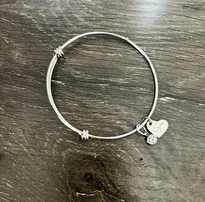 Engraved Initial Adjustable Bracelet, Custom Bracelet for Her, Personalised Jewellery, Stainless Steel Name Bracelet, Gift for Best Friend,