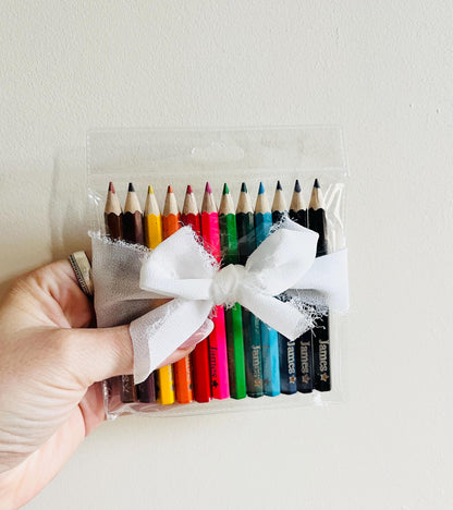 Back to School Engraved Pencil Set, Kids Colouring Pencils with Name, Personalised Crayon Set for School, Mini School Set of 12 Pencils