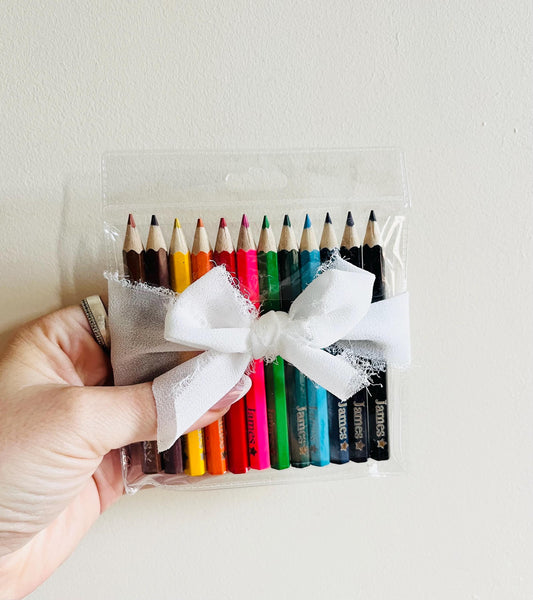Back to School Engraved Pencil Set, Kids Colouring Pencils with Name, Personalised Crayon Set for School, Mini School Set of 12 Pencils