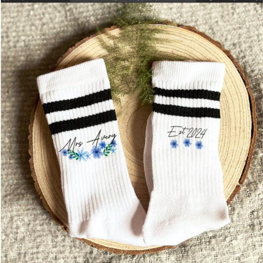 Bride Blue Floral Wedding Day Socks, Something Blue Gift for Wife, Socks for Wife to Be, Team Bride, Bride Present, Hen Do Accessories