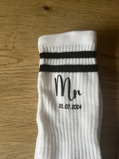 Mr and Mrs Matching Wedding Day Socks, Socks for Husband to be, Socks for Wife, Socks for Honeymoon, Bridal Party, White Wedding Socks,