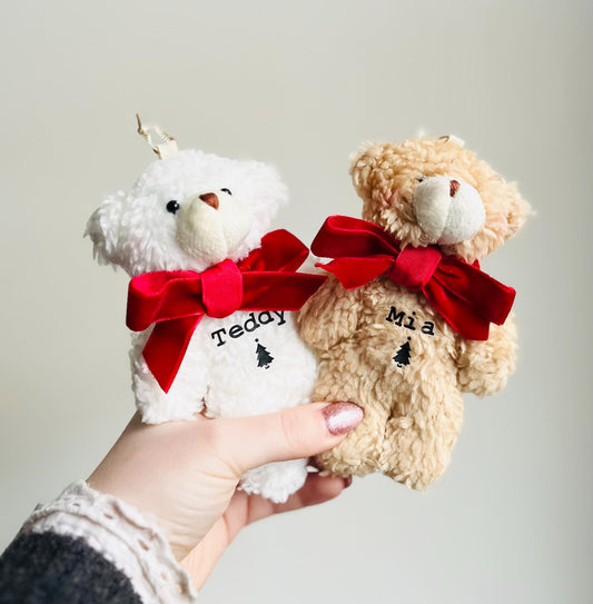 Christmas Teddy Personalised for Daughter or Son, First Christmas Decoration, Plush Custom Teddy Bear Ornament, Stocking Filler for Kids
