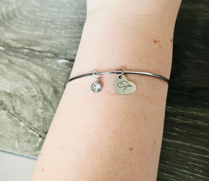 Engraved Initial Adjustable Bracelet, Custom Bracelet for Her, Personalised Jewellery, Stainless Steel Name Bracelet, Gift for Best Friend,