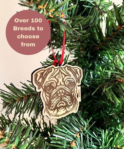 Engraved Dog Breed Xmas Ornament, Decoration for Tree Personalised with Name, Dog Gift for Pet Owner, Wooden Seasonal Bauble