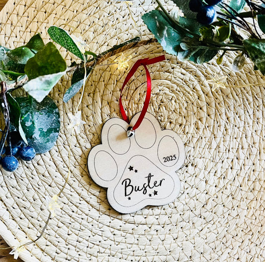 Personalised Paw Print Dog Decoration with Name for Christmas Tree