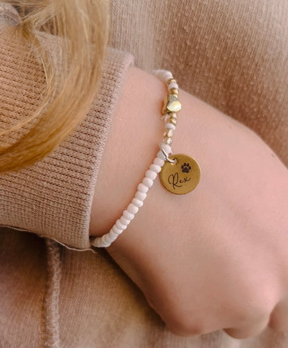 Engraved Dog Beaded Bracelet with Custom Name and Pawprint