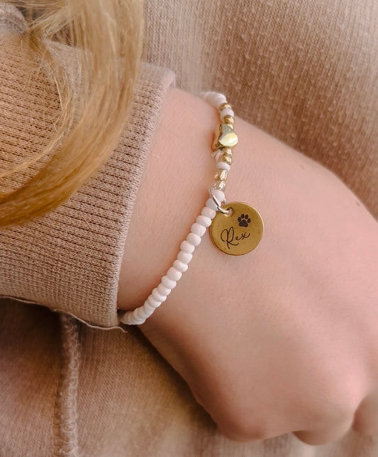 Engraved Dog Beaded Bracelet with Custom Name and Pawprint