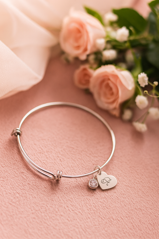 Engraved Initial Adjustable Bracelet, Custom Bracelet for Her, Personalised Jewellery, Stainless Steel Name Bracelet, Gift for Best Friend,