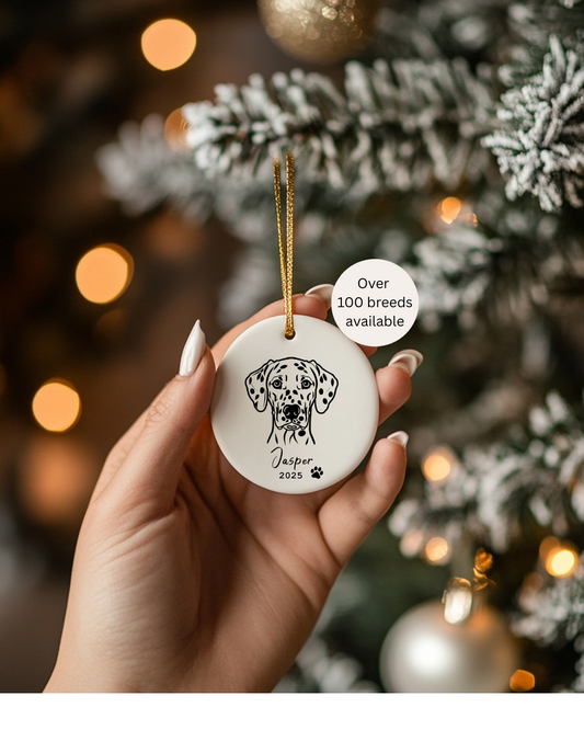 Dog's Personalised Christmas Bauble with Dog Breed and Name, Gift for Pet Owner, 2025 Puppy Tree Decoration, Black Ornaments Xmas Theme
