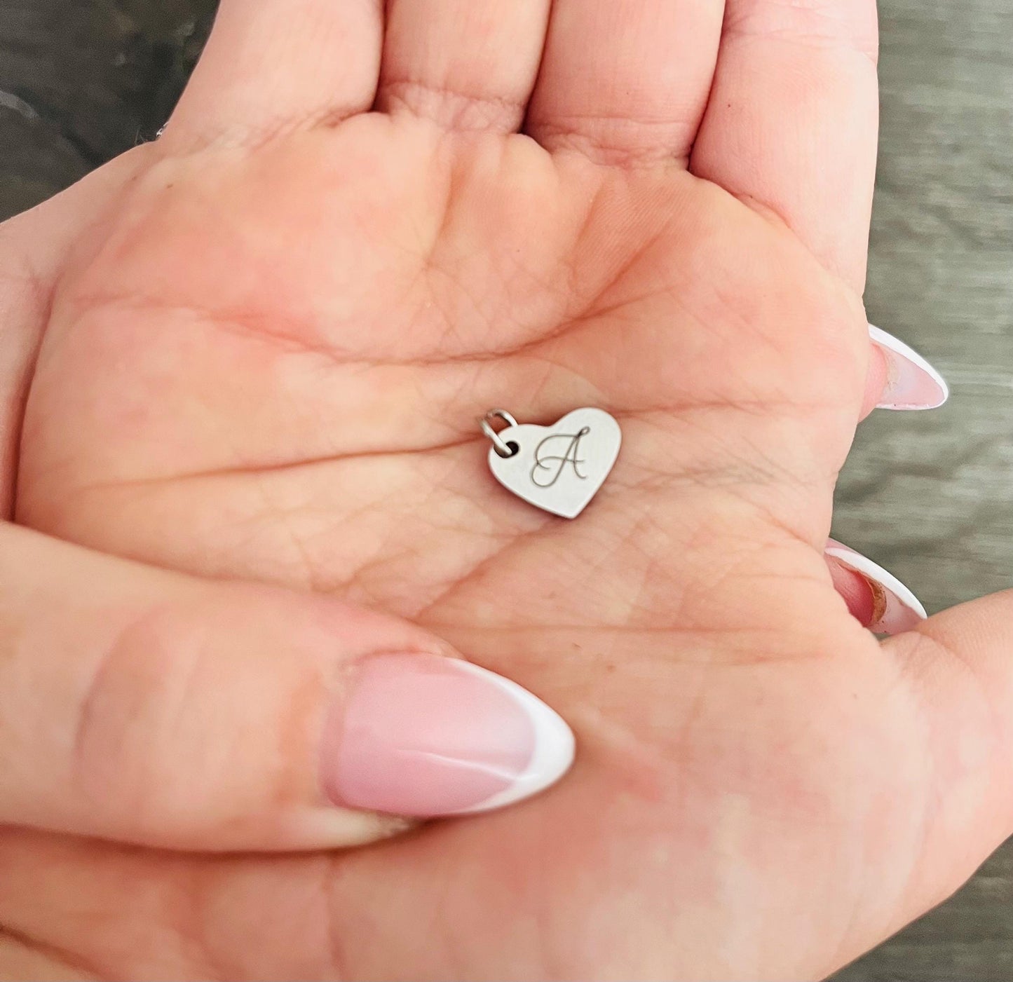 Engraved Initial Heart Charm, Stainless Steel Jewellery Charm with Name, Birthstone Initial Charm, Personalised Alphabet Charm, Letter Bead