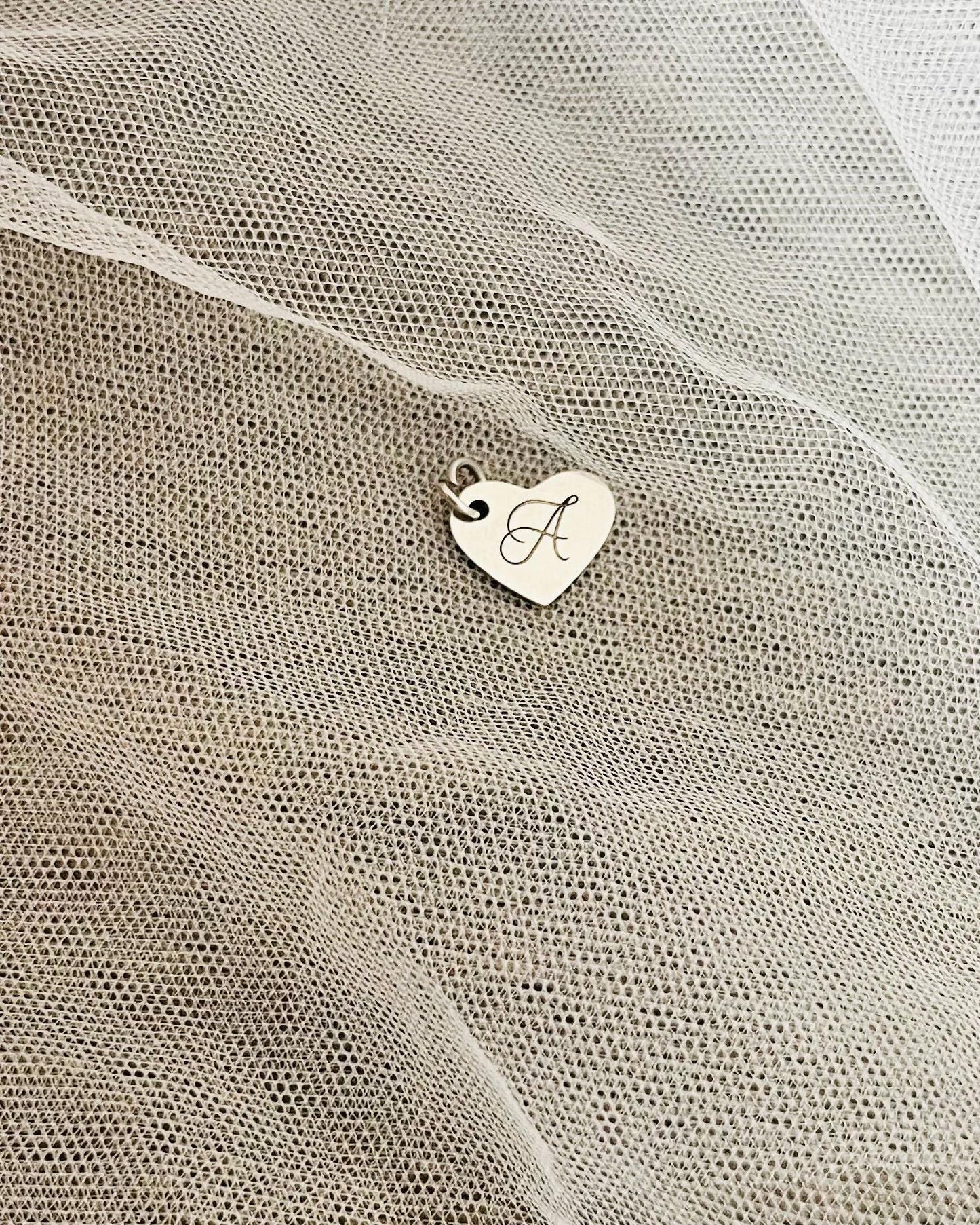 Engraved Initial Heart Charm, Stainless Steel Jewellery Charm with Name, Birthstone Initial Charm, Personalised Alphabet Charm, Letter Bead