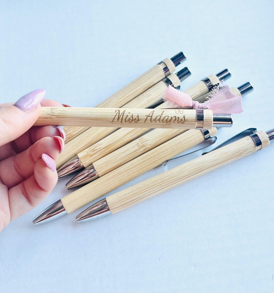 Teacher Gift Engraved Pen, Custom Bamboo Pen, Teachers name Pen, Personalised Pen for School, Pen for Graduation, Back to School Ballpoint