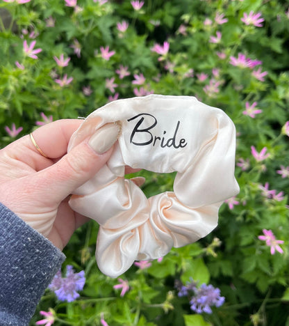 Bride to be Hair Scrunchie, Bride Squad Hair Accessory, Scrunchie to wear for Bachelorette, Hen Party, Bride Tribe Hair Band, Personalised
