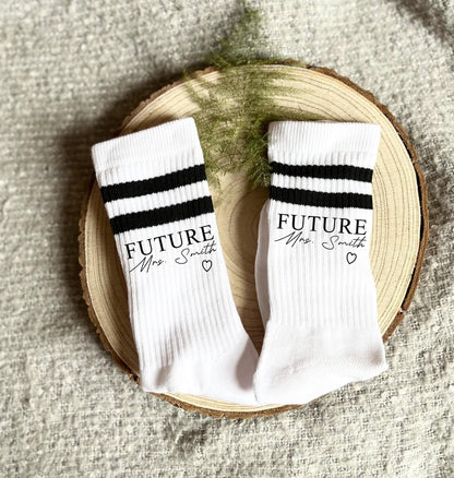 Personalised White Wedding Day Socks for Bride, Future Mrs Socks, Gift for Bride to Be, Hen Party, Custom Socks for Wife to Be from Husband