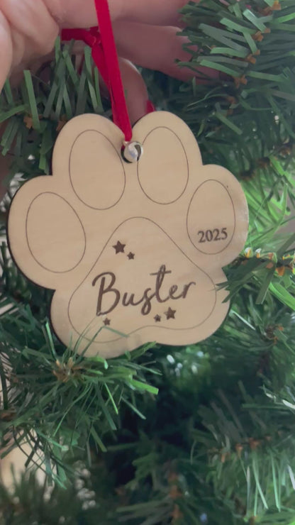Personalised Paw Print Dog Decoration with Name for Christmas Tree